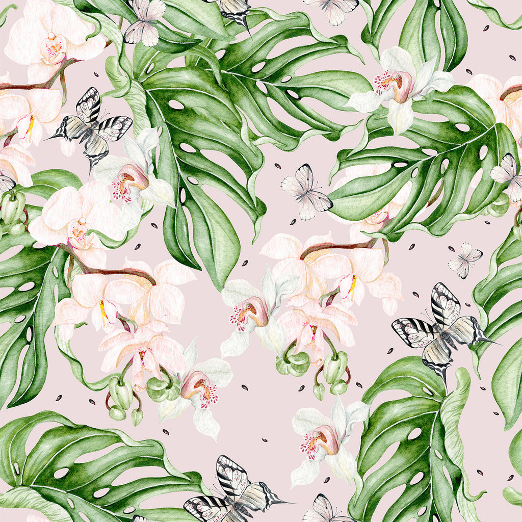 Pink Orchid with Monstera Wallpaper uniQstiQ Floral