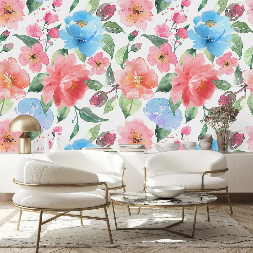 Pink and Blue Flowers Wallpaper uniQstiQ Murals