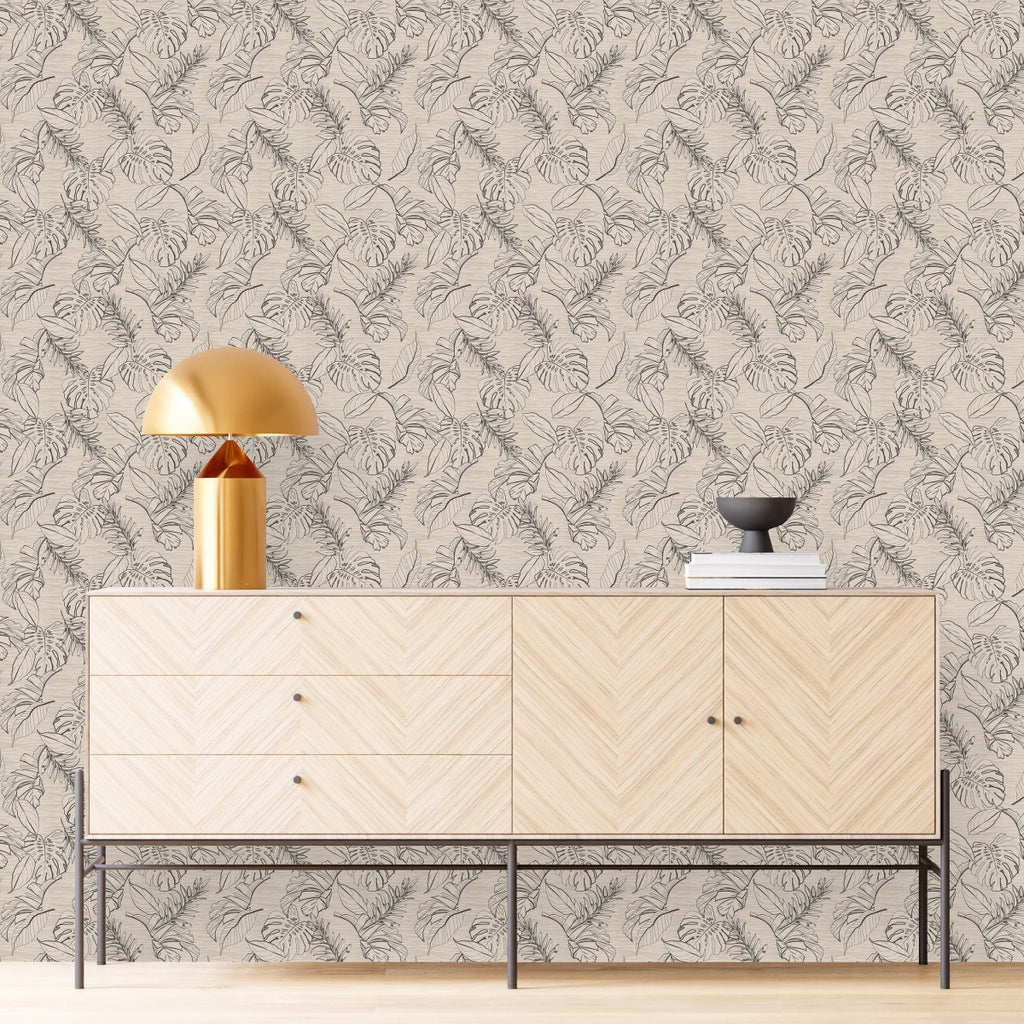 Beige Wallpaper with Leaves uniQstiQ Tropical
