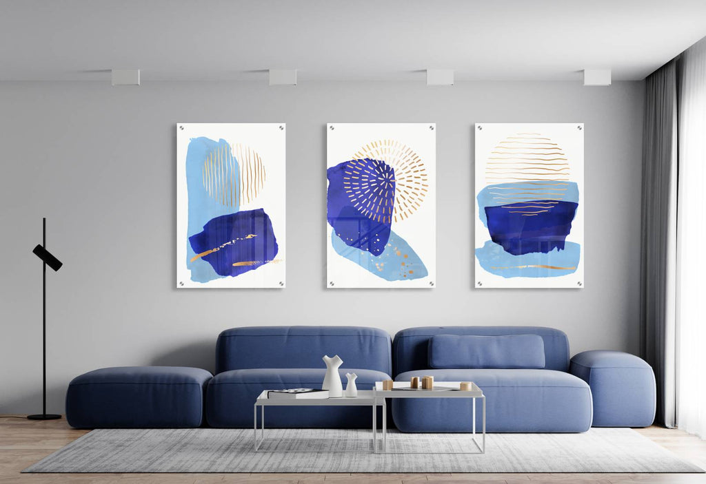 Geometrical Blue Design Set of 3 Prints Modern Wall Art Modern Artwork Image 2