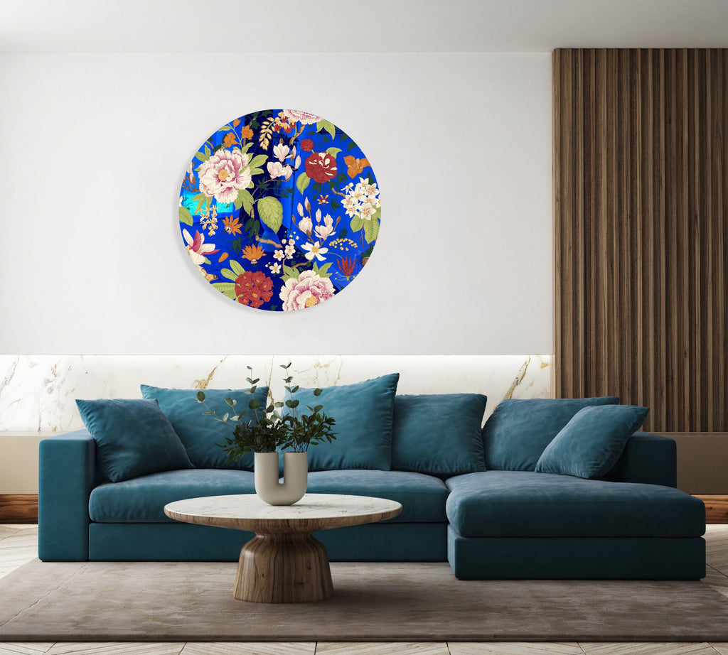 Vintage Flowers Mirrored Acrylic Circles Contemporary Home DǸcor Printed acrylic 