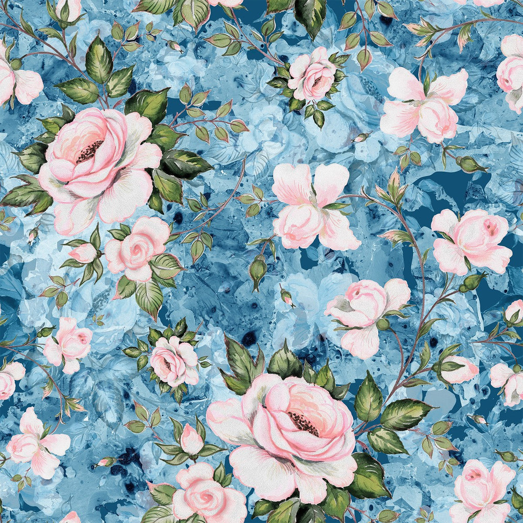 Pink Roses on Blue Wallpaper  uniQstiQ Floral