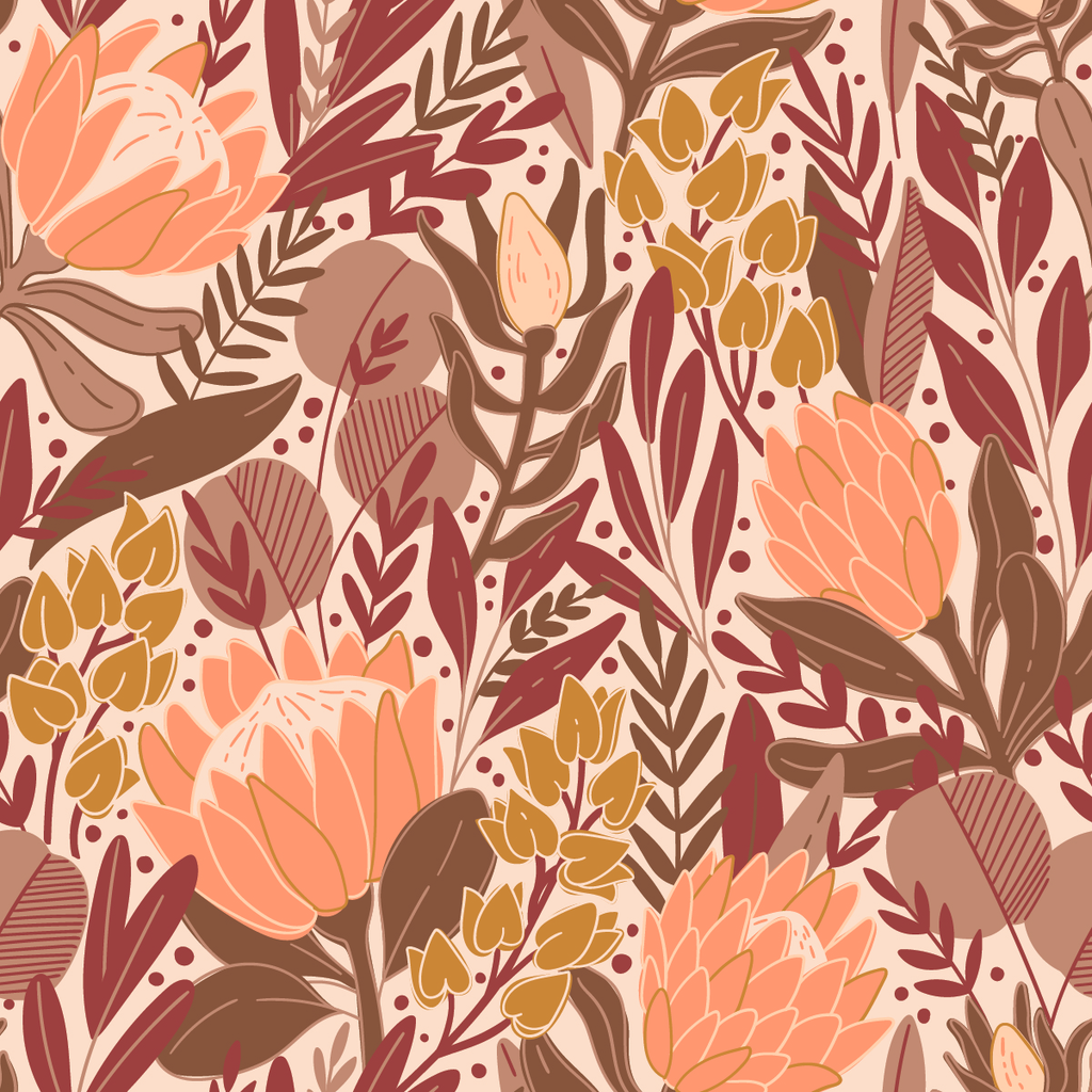 Protea with Red Leaves Wallpaper uniQstiQ Floral
