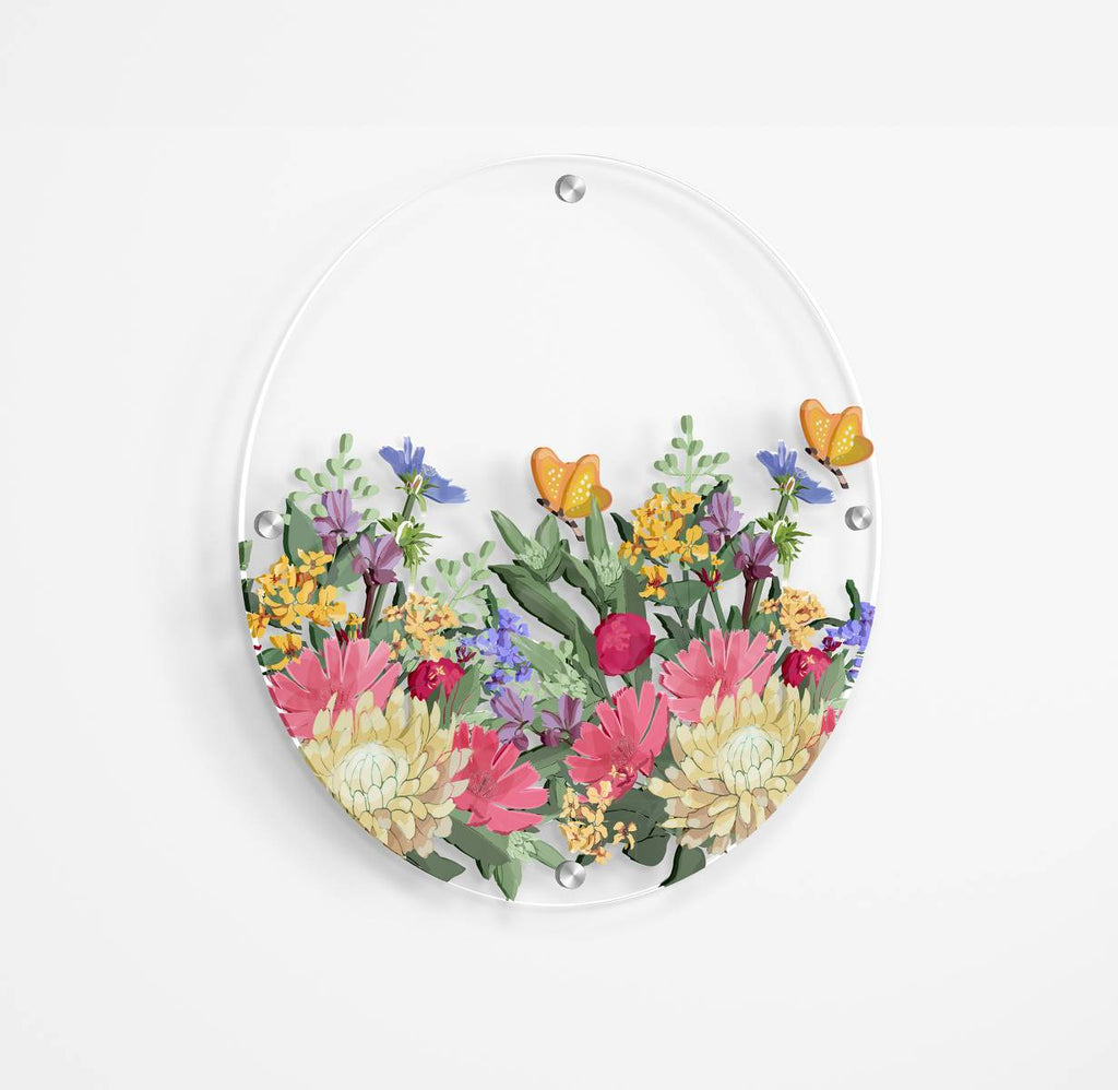 Summer Brightly Flowers Printed Transparent Acrylic Circle