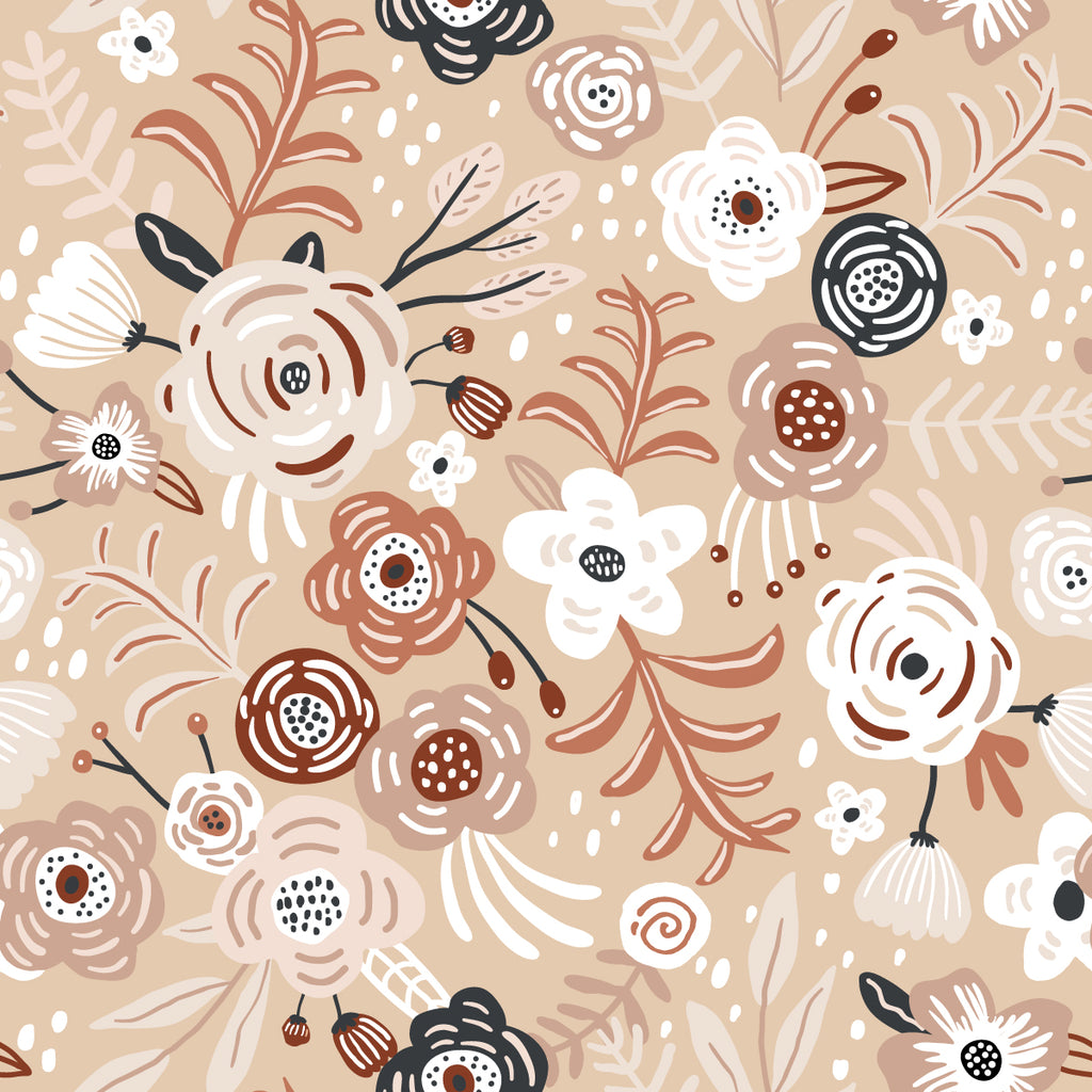 Beige Flowers Wallpaper 