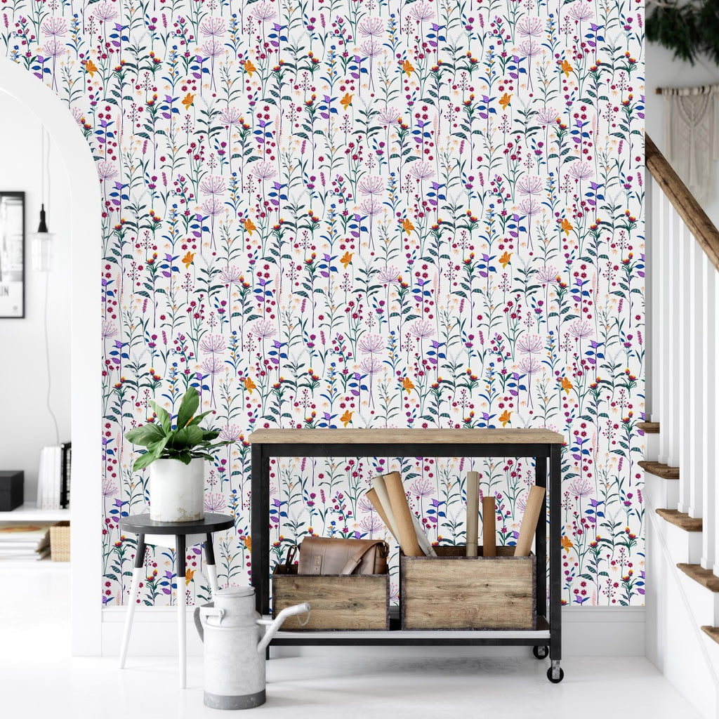 White Wallpaper with Wildflowers  uniQstiQ Floral