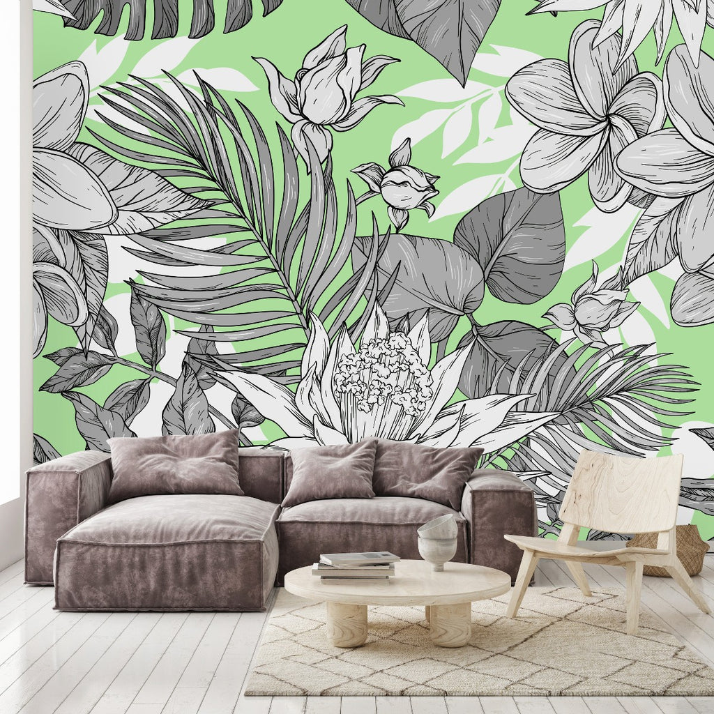 Green Exotic Floral Wallpaper  uniQstiQ Murals