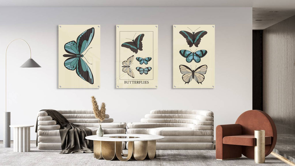 Butterflies Pattern Set of 3 Prints Modern Wall Art Modern Artwork Image 1