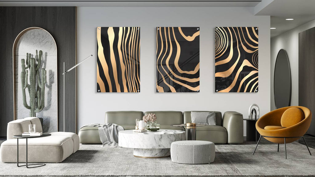 Gold Zebra Pattern Set of 3 Prints Modern Wall Art Modern Artwork Image 2