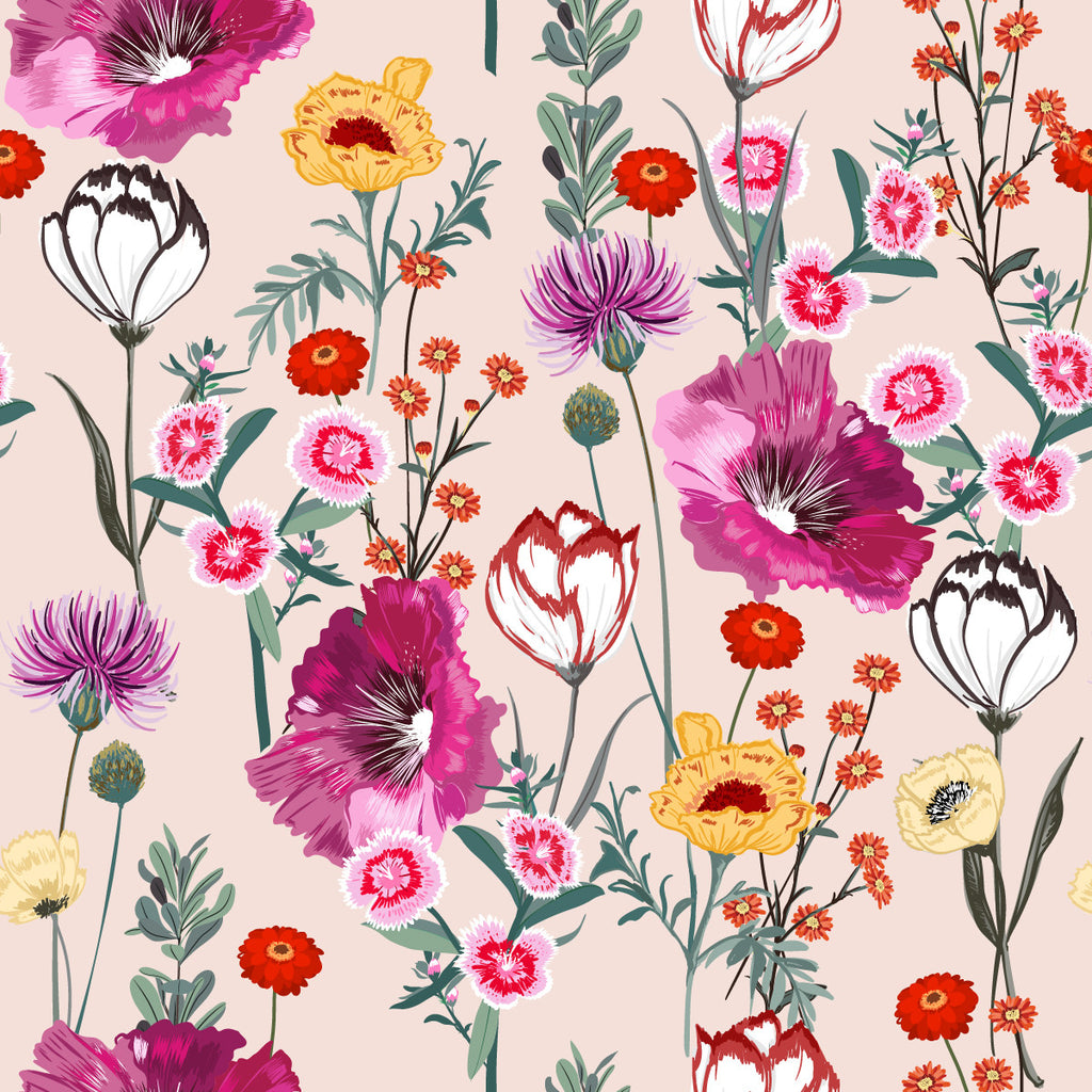 Pink Wallpaper with Pink Flowers uniQstiQ Murals