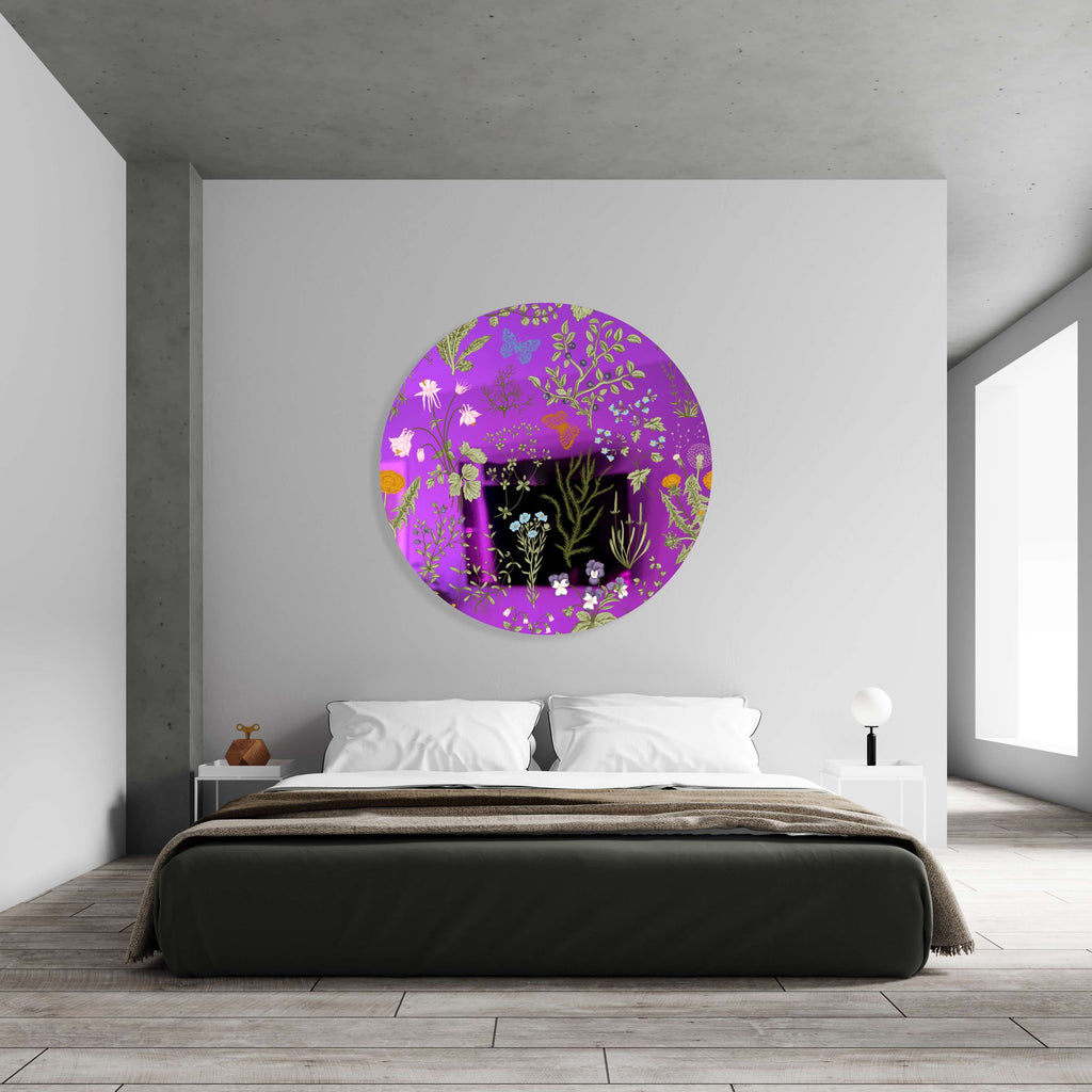 Herbs and Wild Flowers Mirrored Acrylic Circles Contemporary Home DǸcor Printed acrylic 
