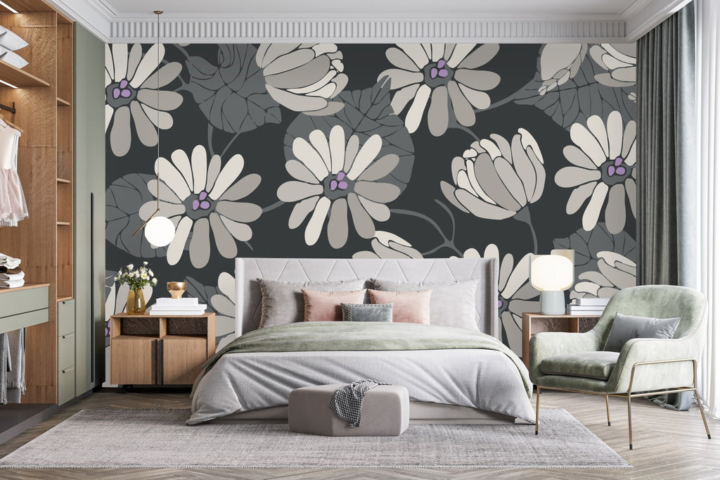 Grey Flowers Wallpaper  uniQstiQ Long Murals