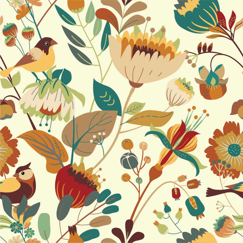 Beige Birds and Flowers Wallpaper  uniQstiQ Vintage