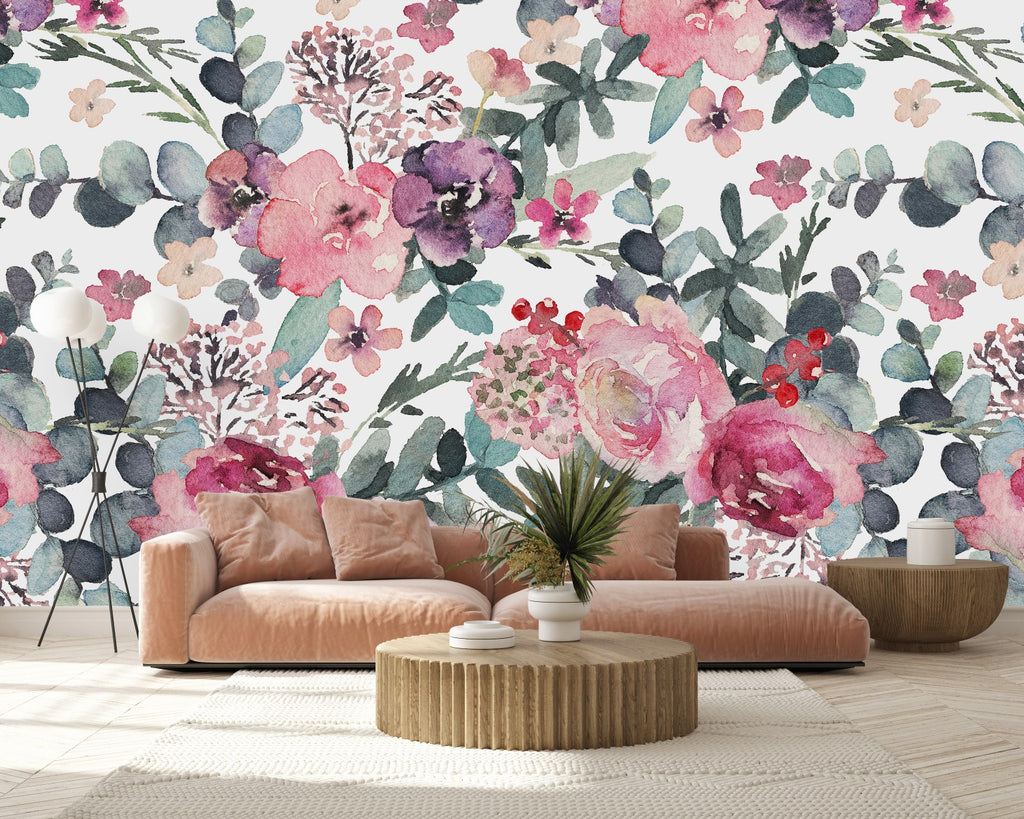Watercolored Pink Flowers Wallpaper  uniQstiQ Murals