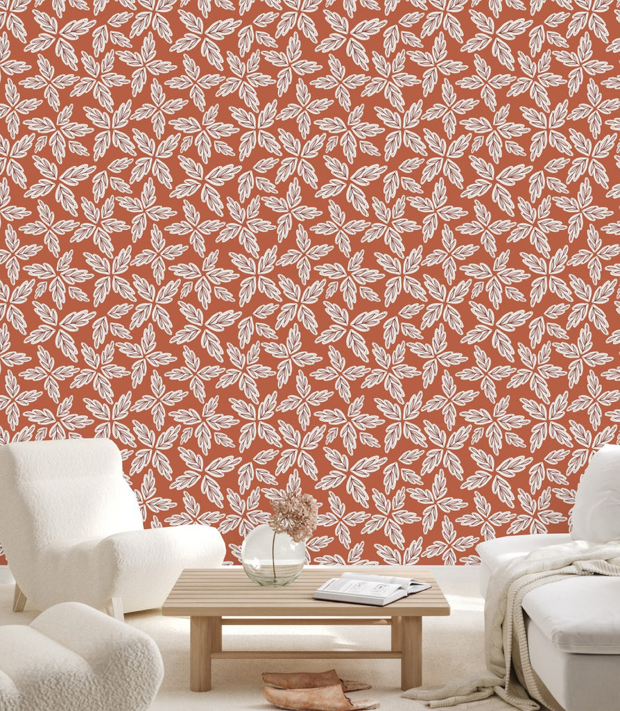 Red Wallpaper with Red Leaves uniQstiQ Botanical