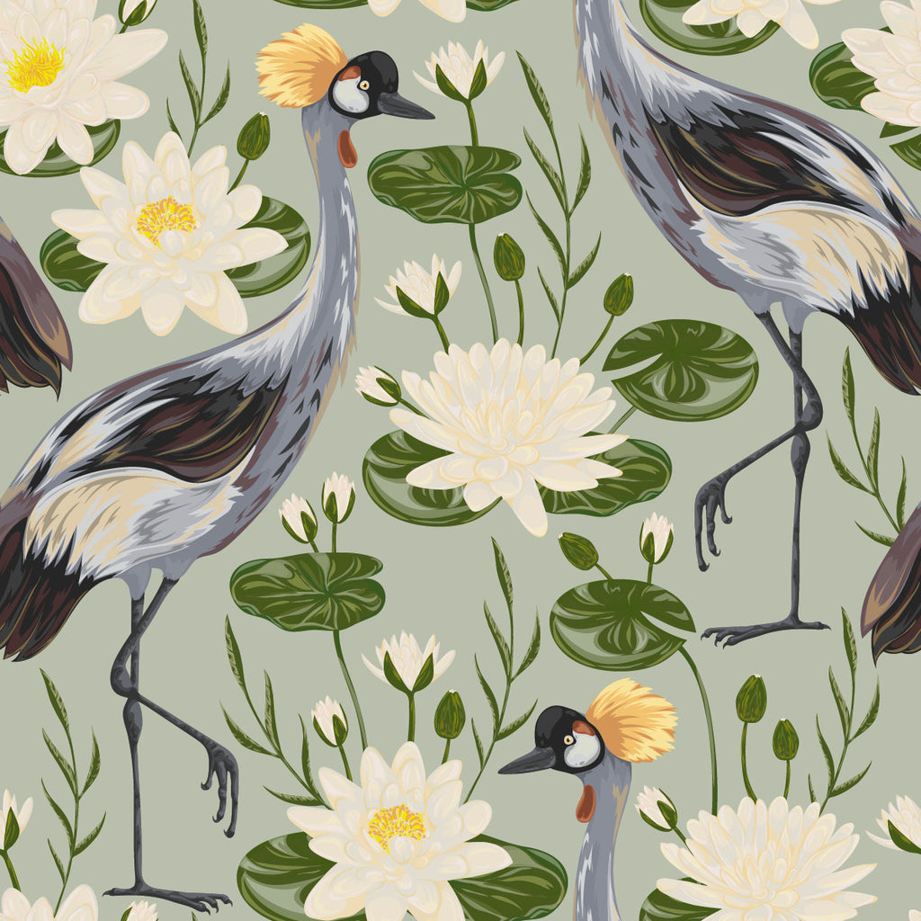 Grey Wallpaper with Flowers and Birds uniQstiQ Vintage