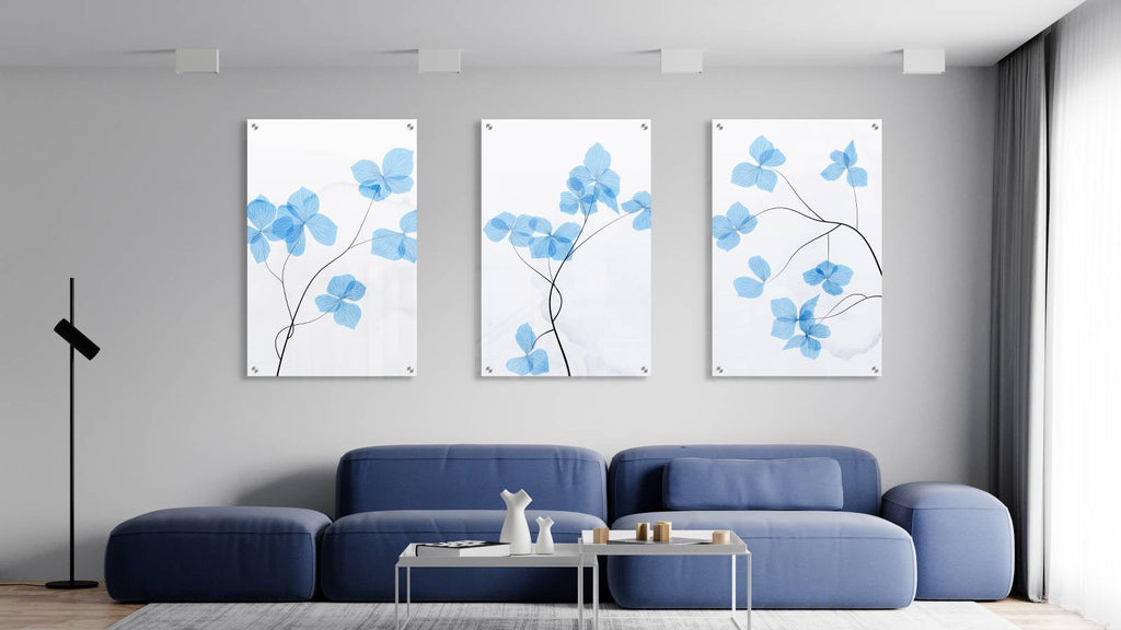 Blue Flowers Set of 3 Prints Modern Wall Art Modern Artwork Image 1