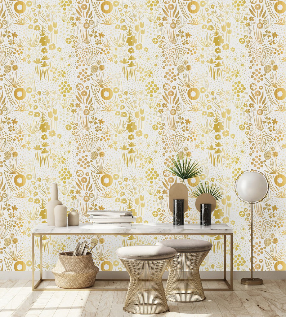 Yellow Floral Pattern Wallpaper uniQstiQ Floral