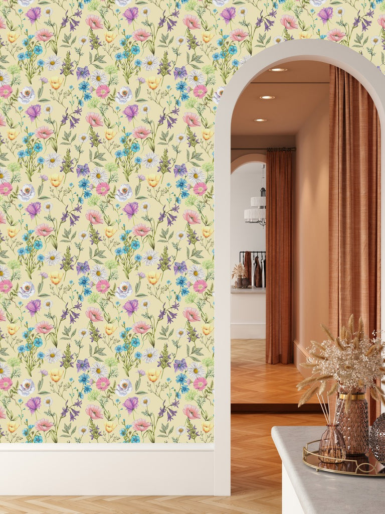 Yellow Wallpaper with Wildflowers uniQstiQ Floral
