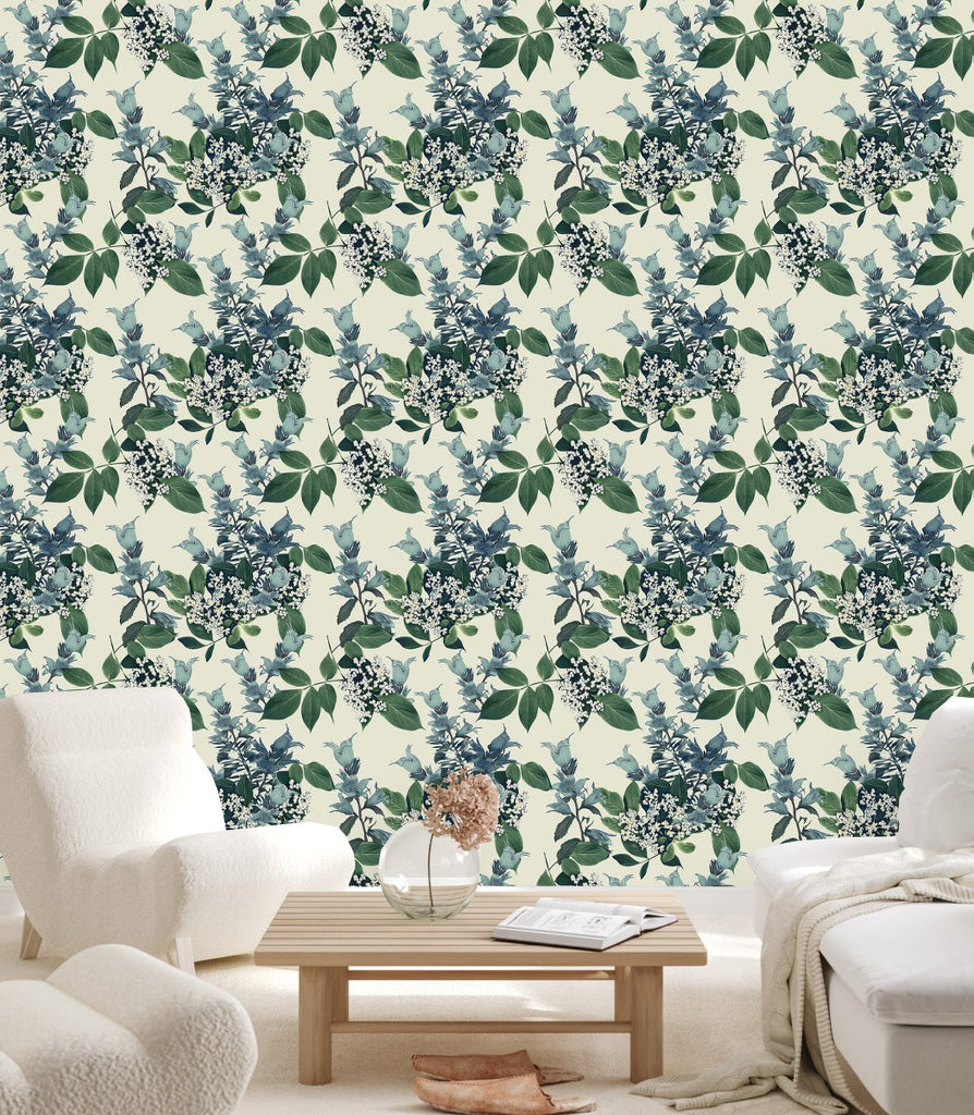 Green Leaves and Flowers Wallpaper uniQstiQ Floral