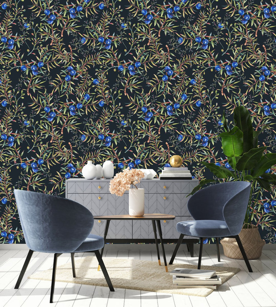Blueberry Pattern Wallpaper uniQstiQ Botanical