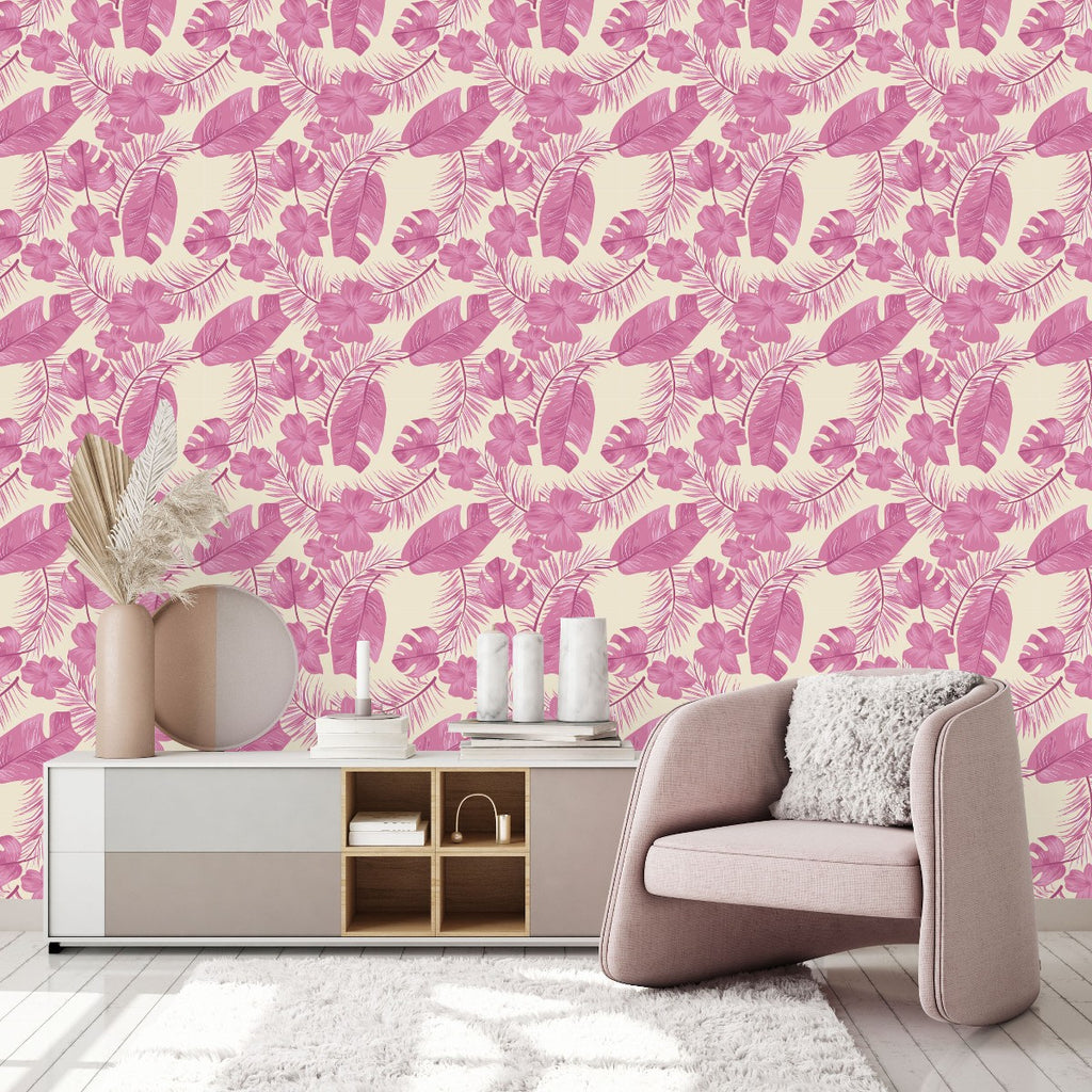 Pink Palm Leaves Wallpaper uniQstiQ Tropical