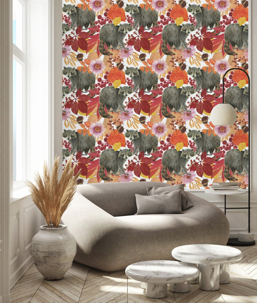 Autumn Leaves with Raccons Wallpaper  uniQstiQ Vintage
