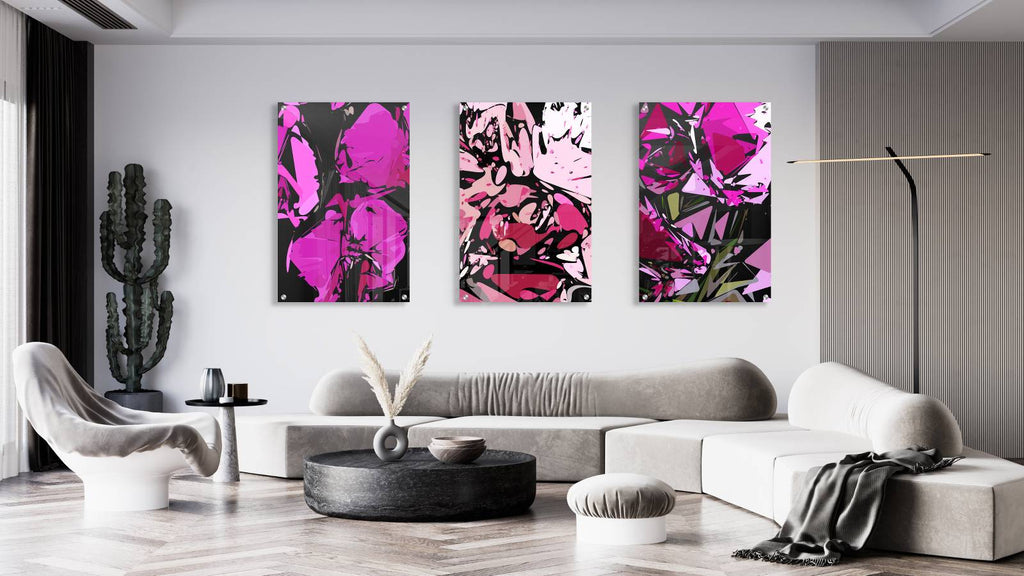 Pink Floral Pattern Set of 3 Prints Modern Wall Art Modern Artwork Image 1