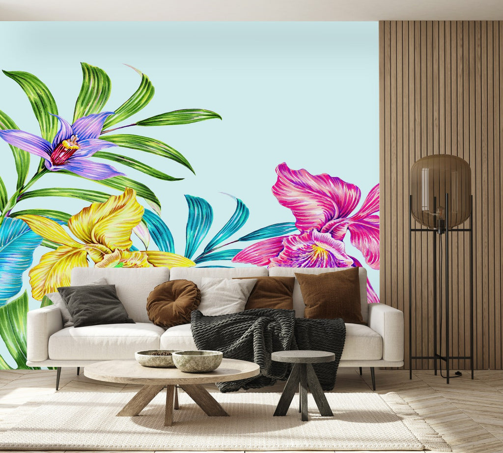 Brightly Exotic Flowers and Leaves Wallpaper uniQstiQ Long Murals