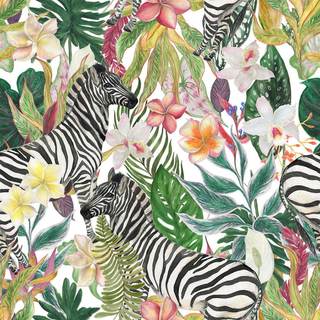 Zebras on Floral Wallpaper  uniQstiQ Tropical