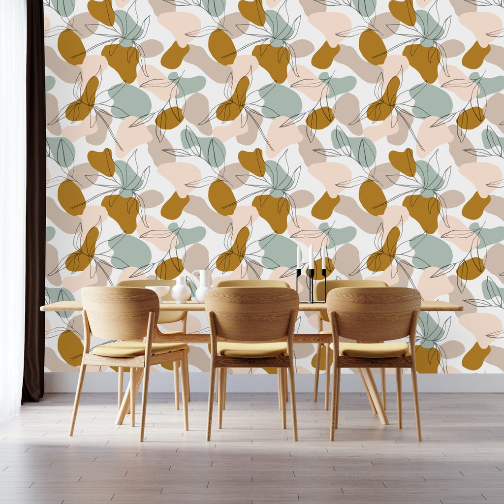 Beige Pattern with Leaves Contours Wallpaper uniQstiQ Geometric