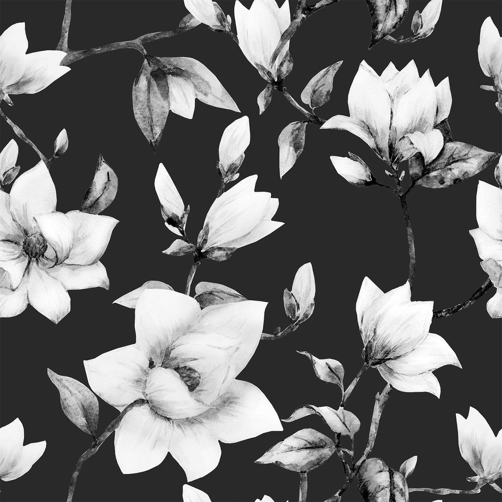 Black Wallpaper with White Flowers uniQstiQ Floral