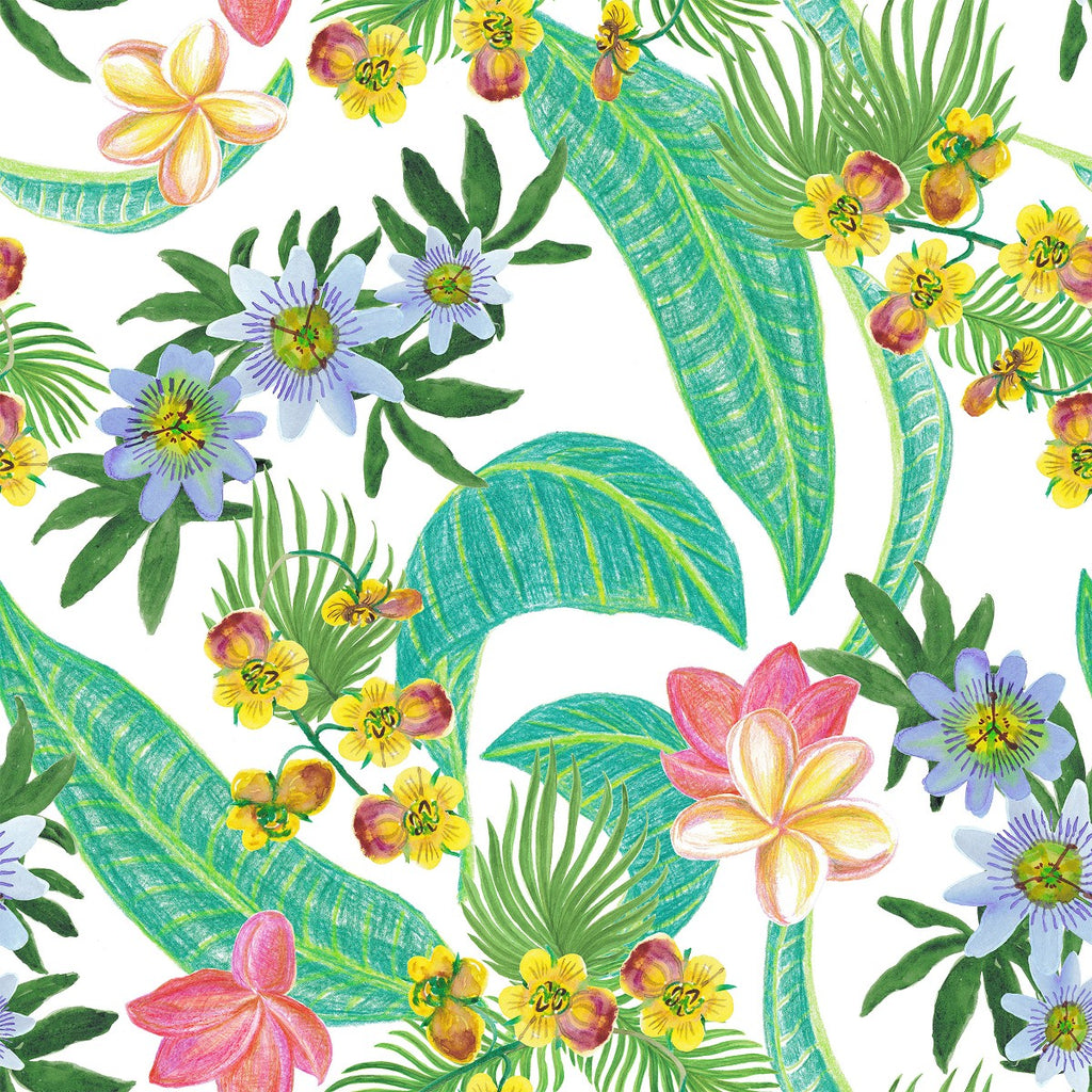 Green Leaves with Flowers Wallpaper uniQstiQ Floral