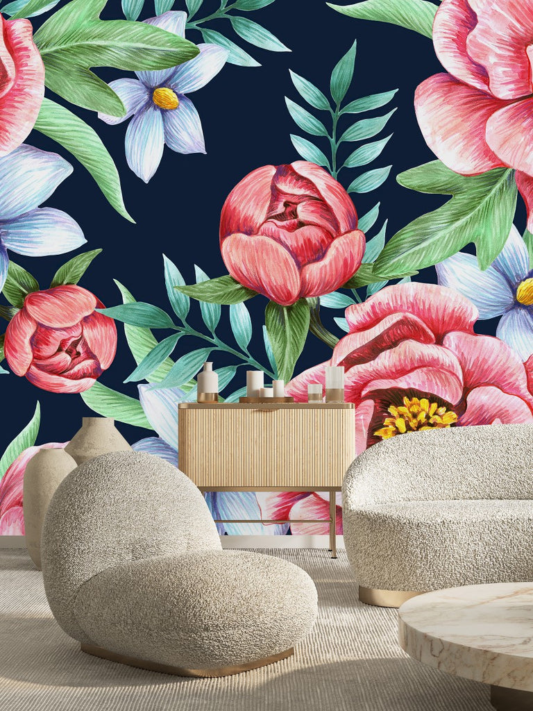 Pink and Blue Flowers Wallpaper  uniQstiQ Murals