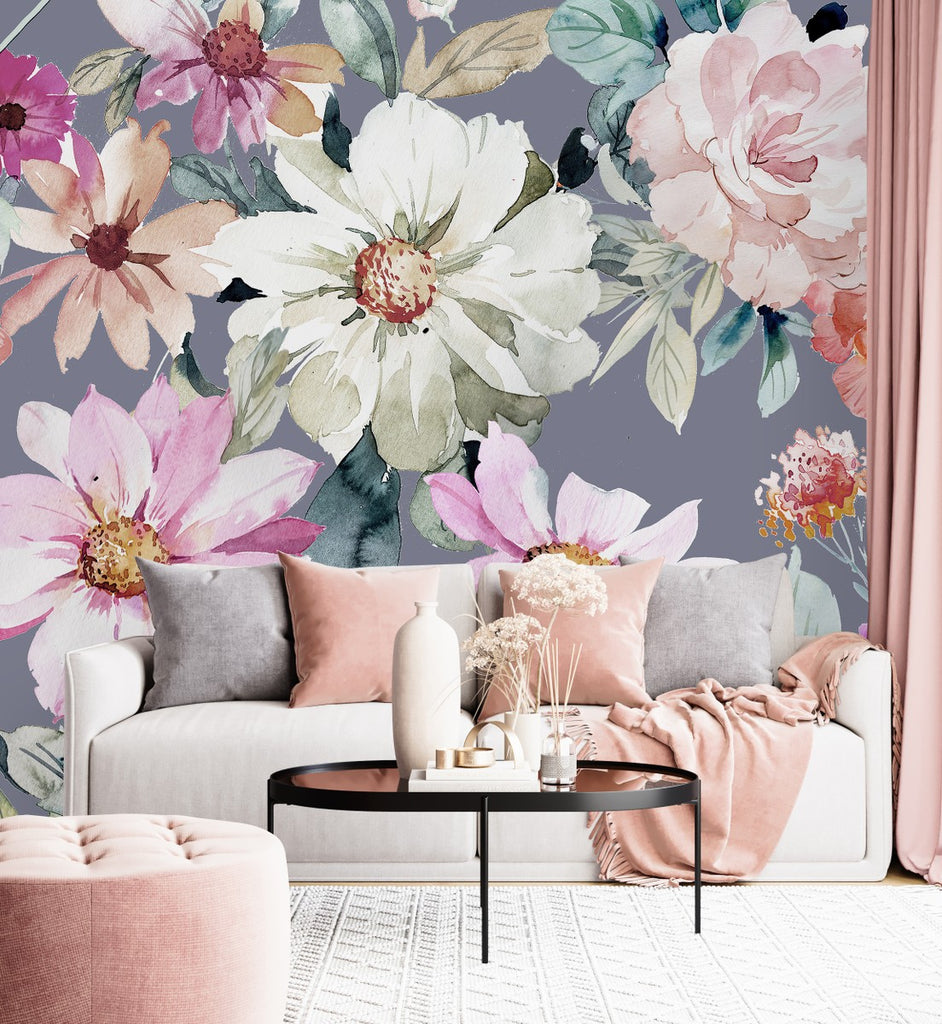 Grey Floral Wallpaper uniQstiQ Murals