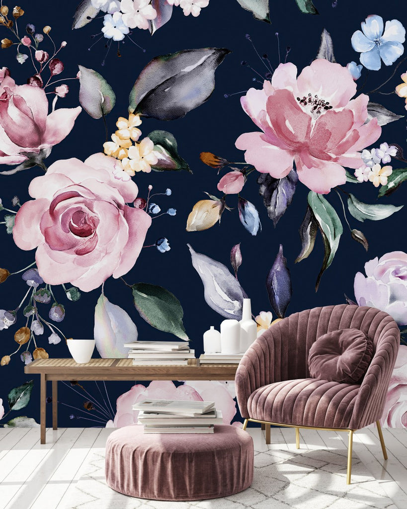 Dark Wallpaper with Pink Roses  uniQstiQ Murals