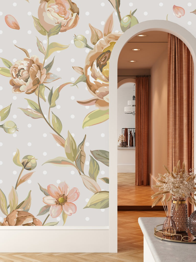 Grey Floral Wallpaper  uniQstiQ Murals