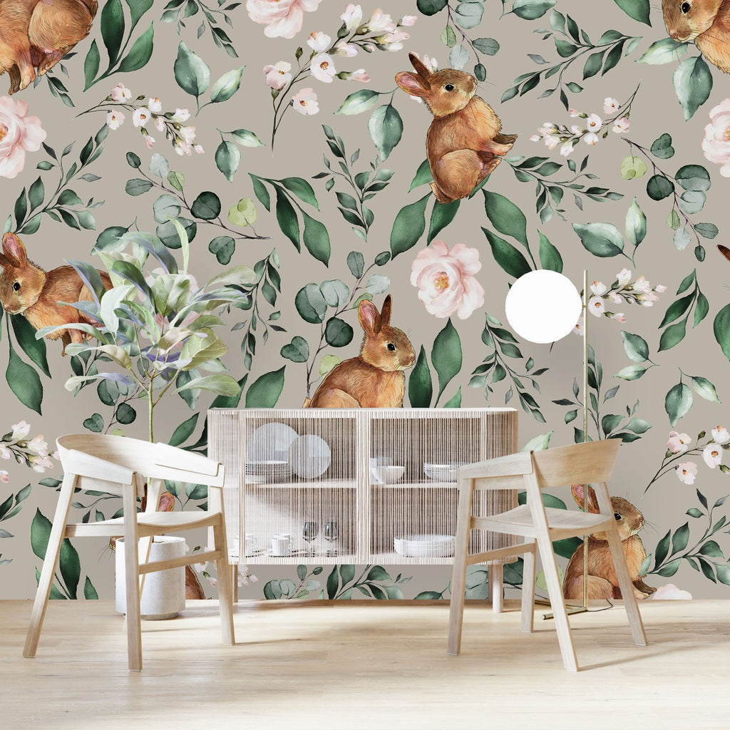 Hares and Flowers Wallpaper  uniQstiQ Murals