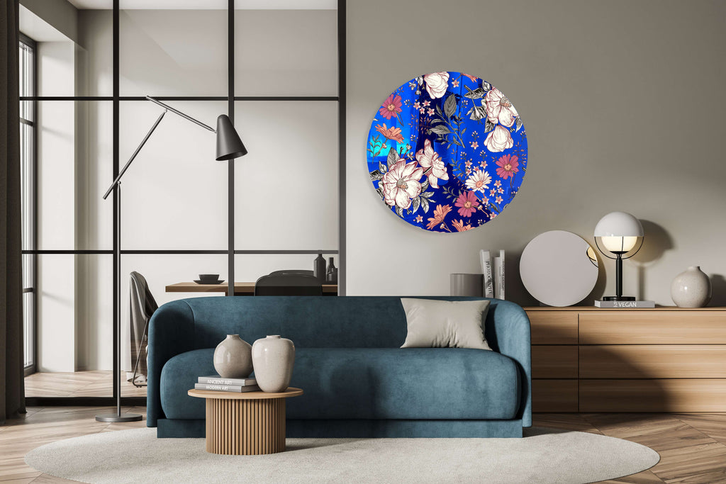 Floral Pattern Mirrored Acrylic Circles Contemporary Home DǸcor Printed acrylic 