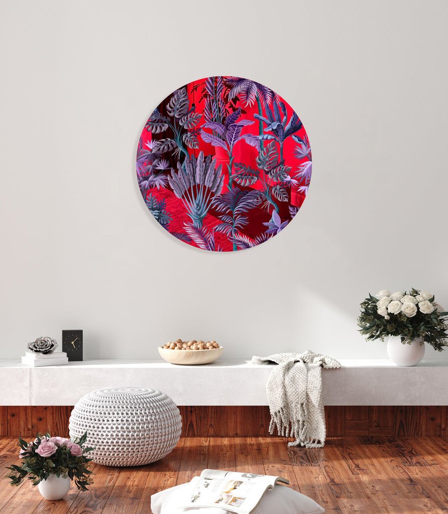 Purple Palm Leaves Mirrored Acrylic Circles Contemporary Home DǸcor Printed acrylic 