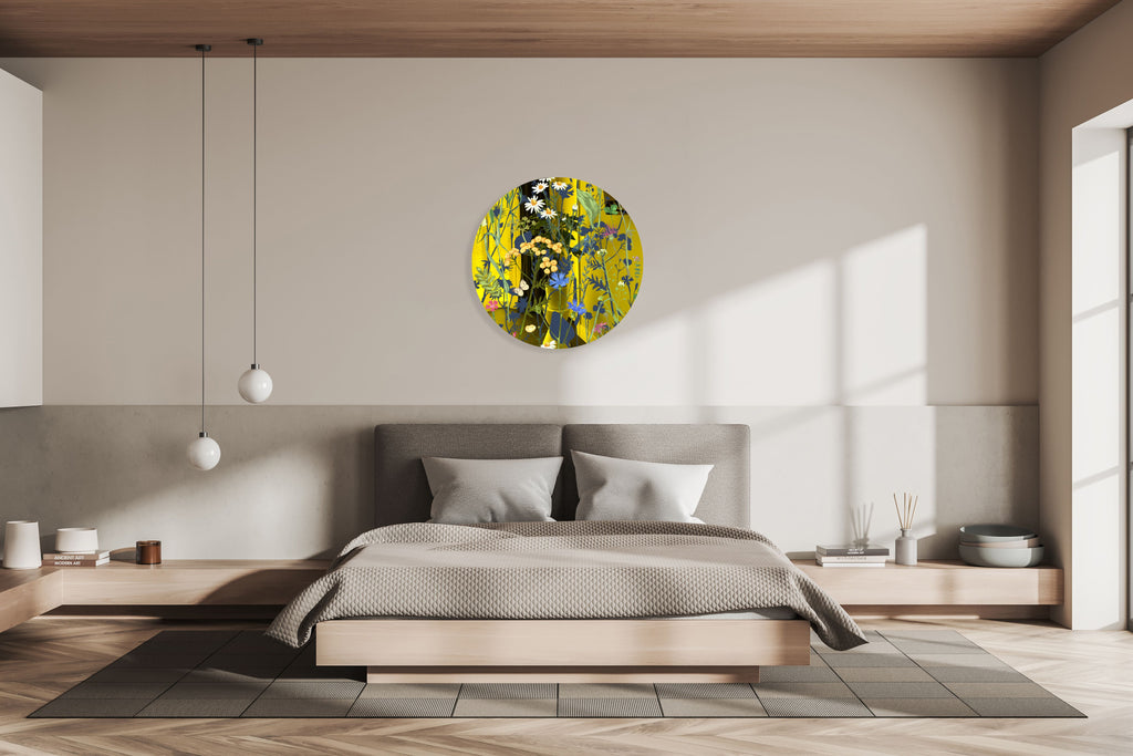 Colorful Herbs and Flowers on Dark Background Mirrored Acrylic Circles Contemporary Home DǸcor Printed acrylic 