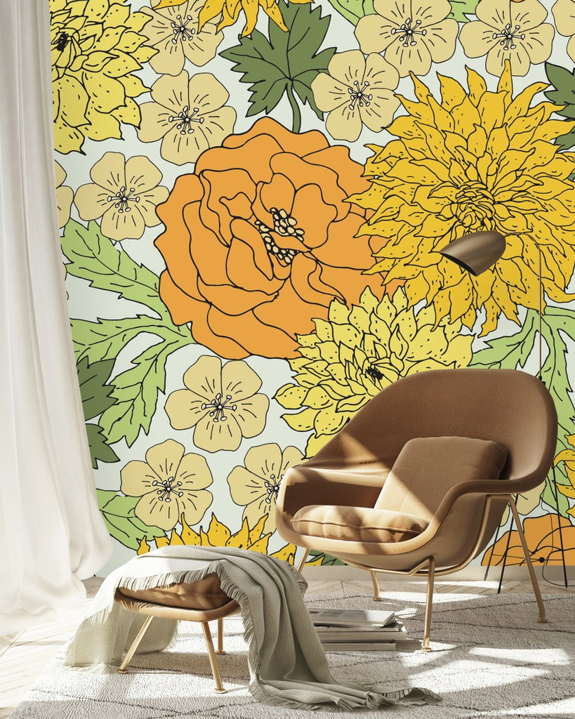 Yellow Floral Wallpaper  uniQstiQ Murals