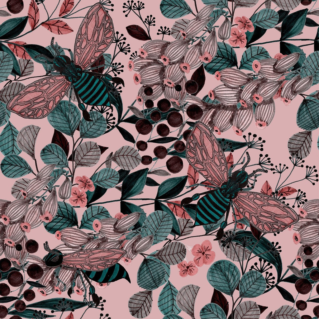 Dark Pink Wallpaper with Leaves uniQstiQ Botanical