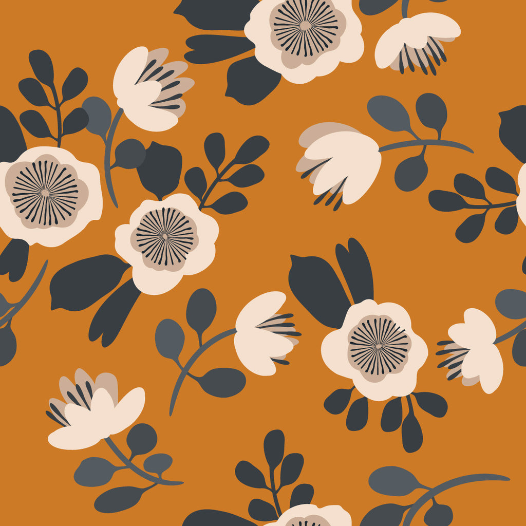 Orange Wallpaper with Floral Pattern uniQstiQ Floral
