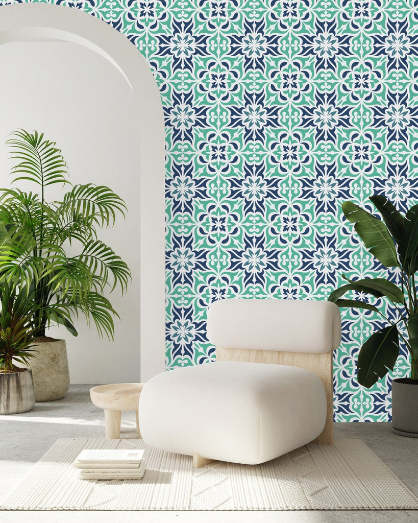 Blue and Green Pattern Wallpaper uniQstiQ Geometric