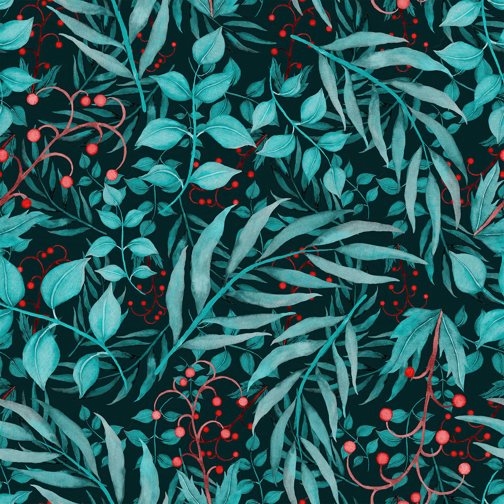 Berries and Green Leaves Wallpaper uniQstiQ Botanical