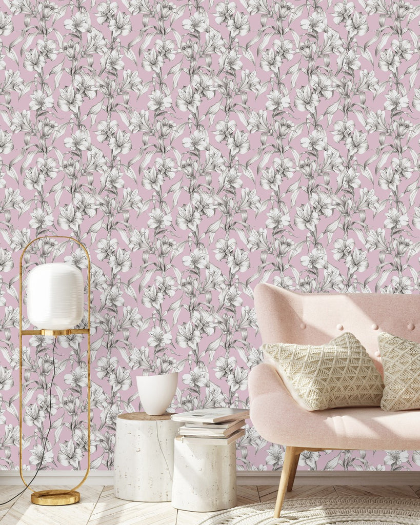Pink Wallpaper with Alstroemeria  uniQstiQ Floral