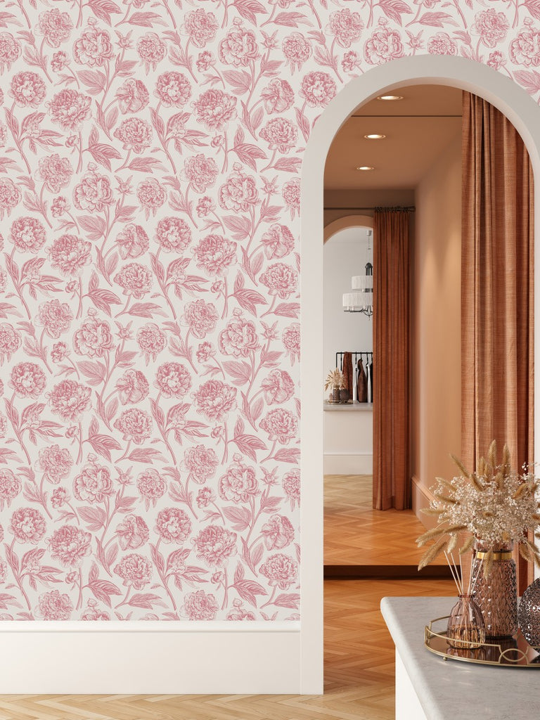 Pink Peonies Contours Wallpaper uniQstiQ Floral