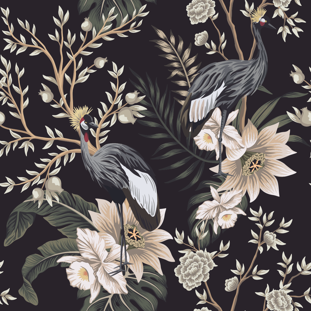 Dark Floral Wallpaper with Birds  uniQstiQ Floral