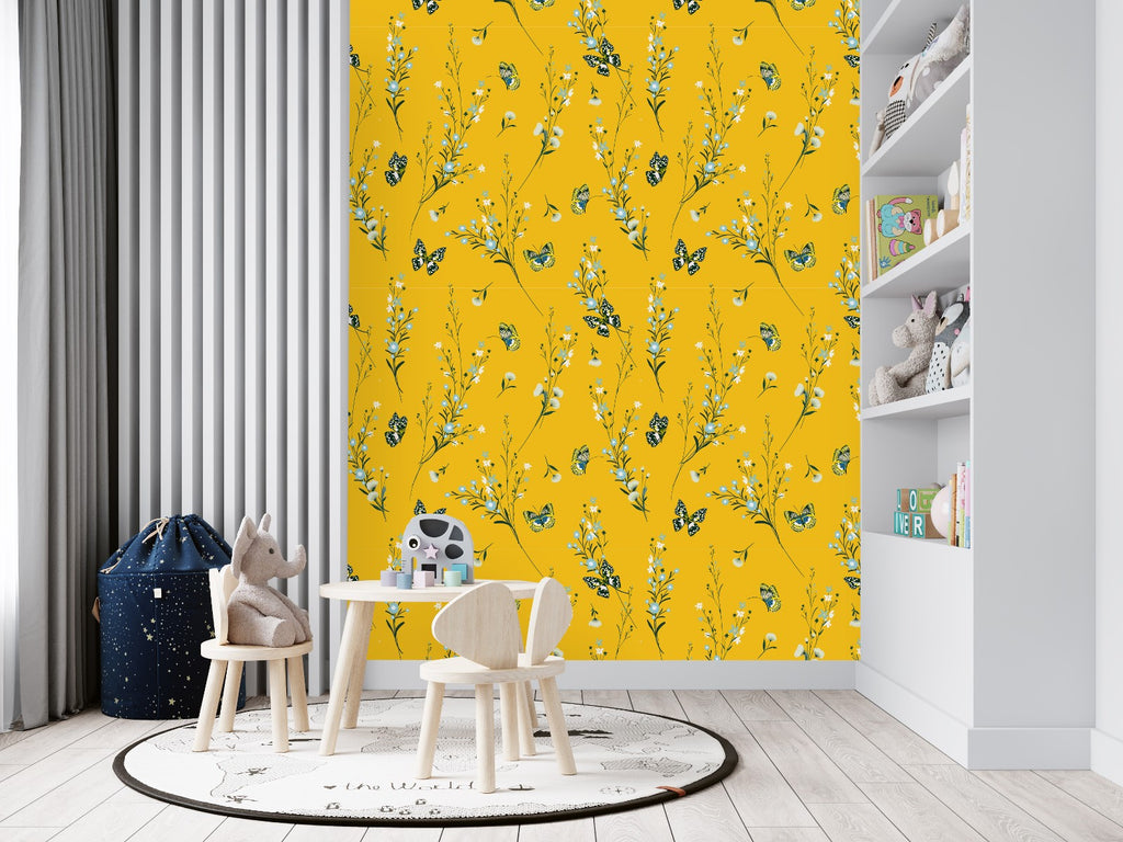 Yellow Wallpaper with Butterflies  uniQstiQ Kids